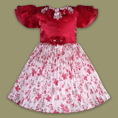 Girls Floral Embellished Printed Party Dress fep3427