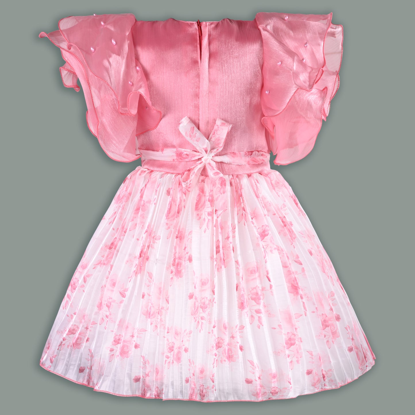 Girls Floral Rhinestone Pleated Dress fep3429