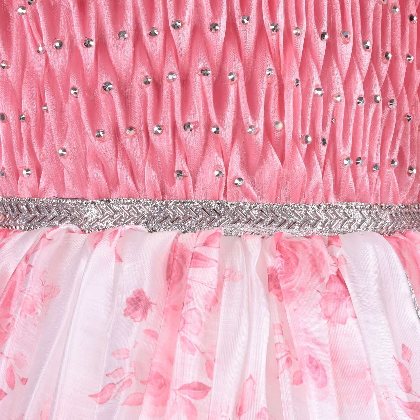 Girls Floral Rhinestone Pleated Dress fep3429