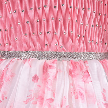 Girls Floral Rhinestone Pleated Dress fep3429
