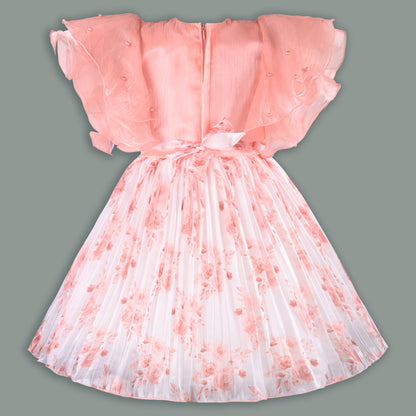 Girls Floral Rhinestone Pleated Dress fep3429
