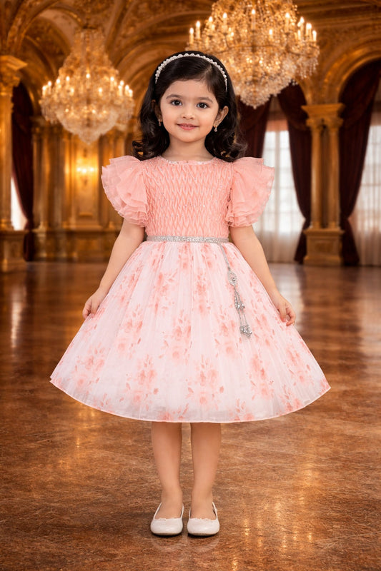 Girls Floral Rhinestone Pleated Dress - Wish Karo - photo 1