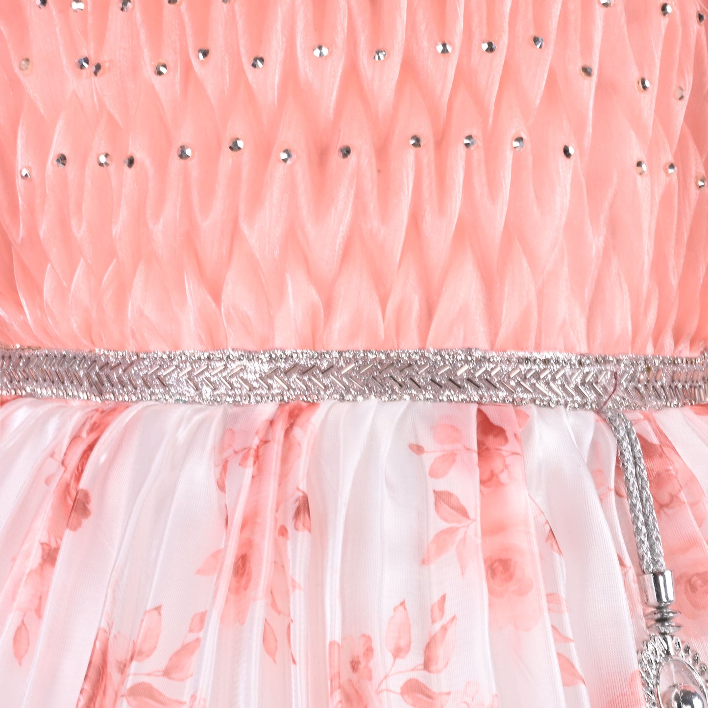 Girls Floral Rhinestone Pleated Dress fep3429