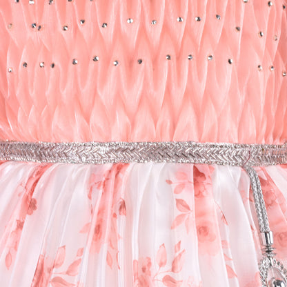 Girls Floral Rhinestone Pleated Dress fep3429