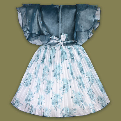 Girls Floral Rhinestone Pleated Dress fep3429
