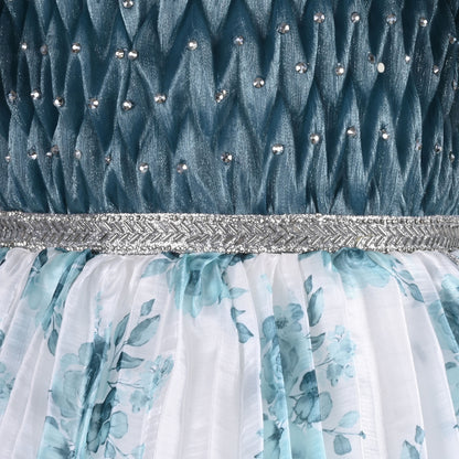 Girls Floral Rhinestone Pleated Dress fep3429