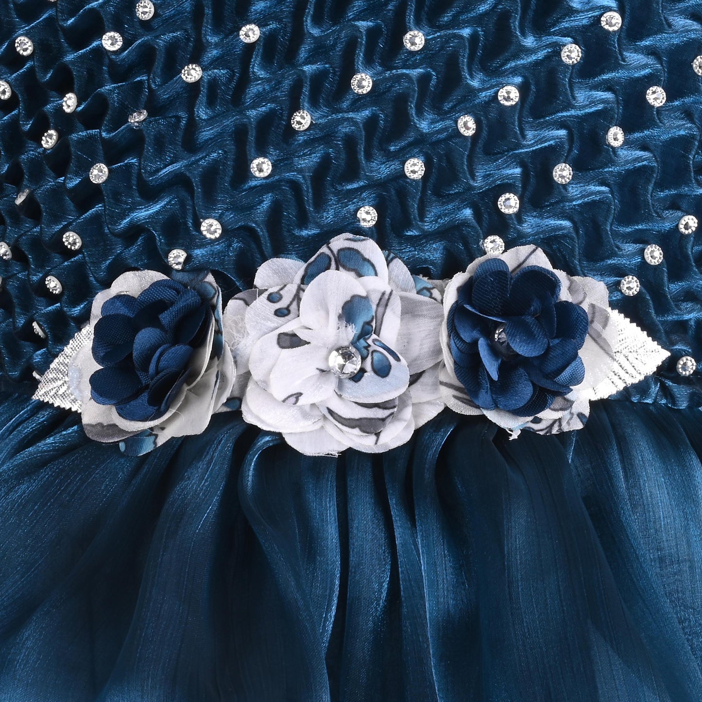 Girls Floral Applique Embellished Ruffle Sleeve Printed Party Dress fep3485