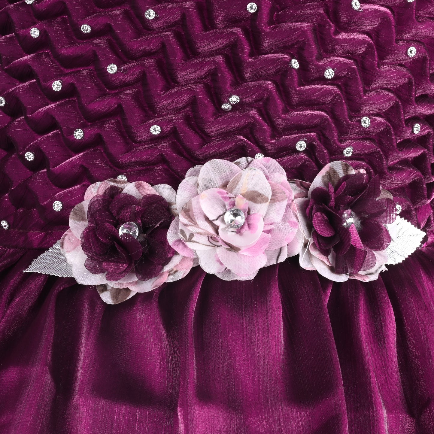 Girls Floral Applique Embellished Ruffle Sleeve Printed Party Dress fep3485