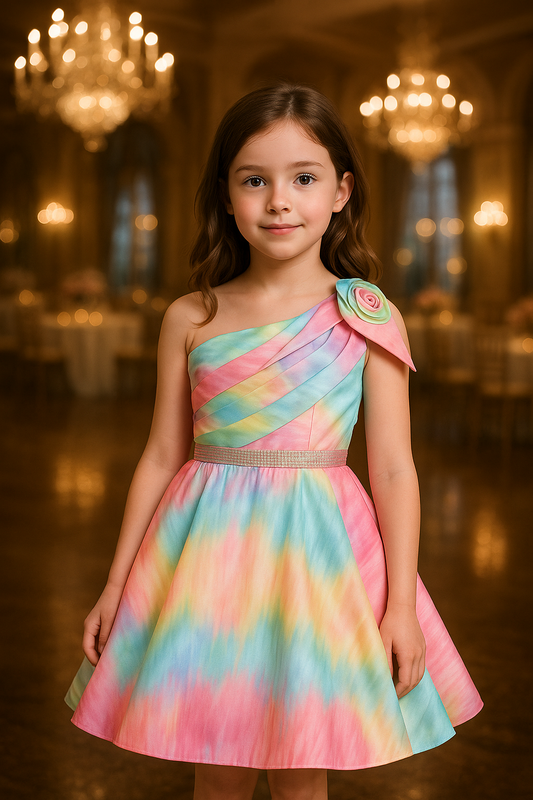 Girls Floral Print Flared Party Dress with Pleated Detailing fep3511mlt