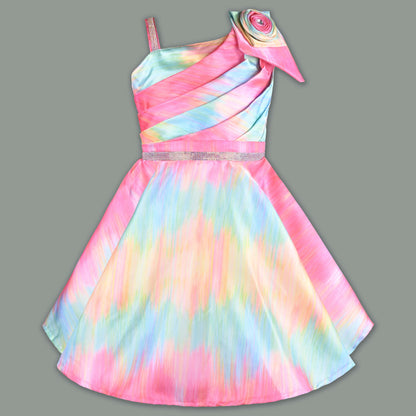 Girls Floral Print Flared Party Dress with Pleated Detailing fep3511mlt
