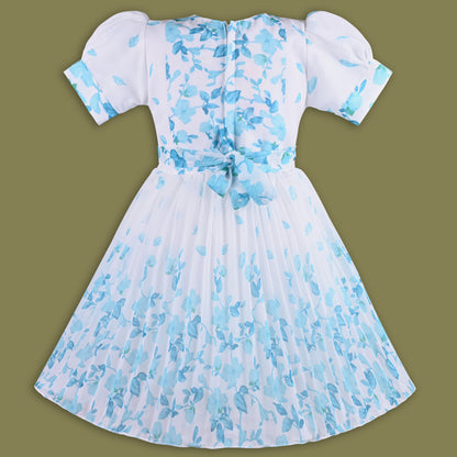 Girls Floral Print Bead Embellished Flared Party Dress fep3512
