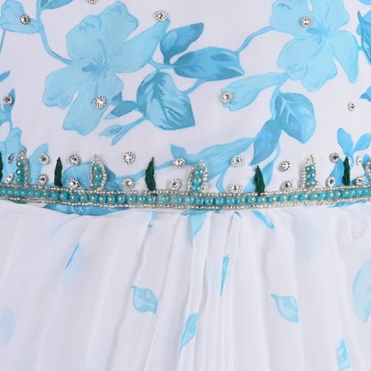 Girls Floral Print Bead Embellished Flared Party Dress fep3512