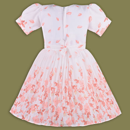 Girls Floral Print Bead Embellished Flared Party Dress fep3512