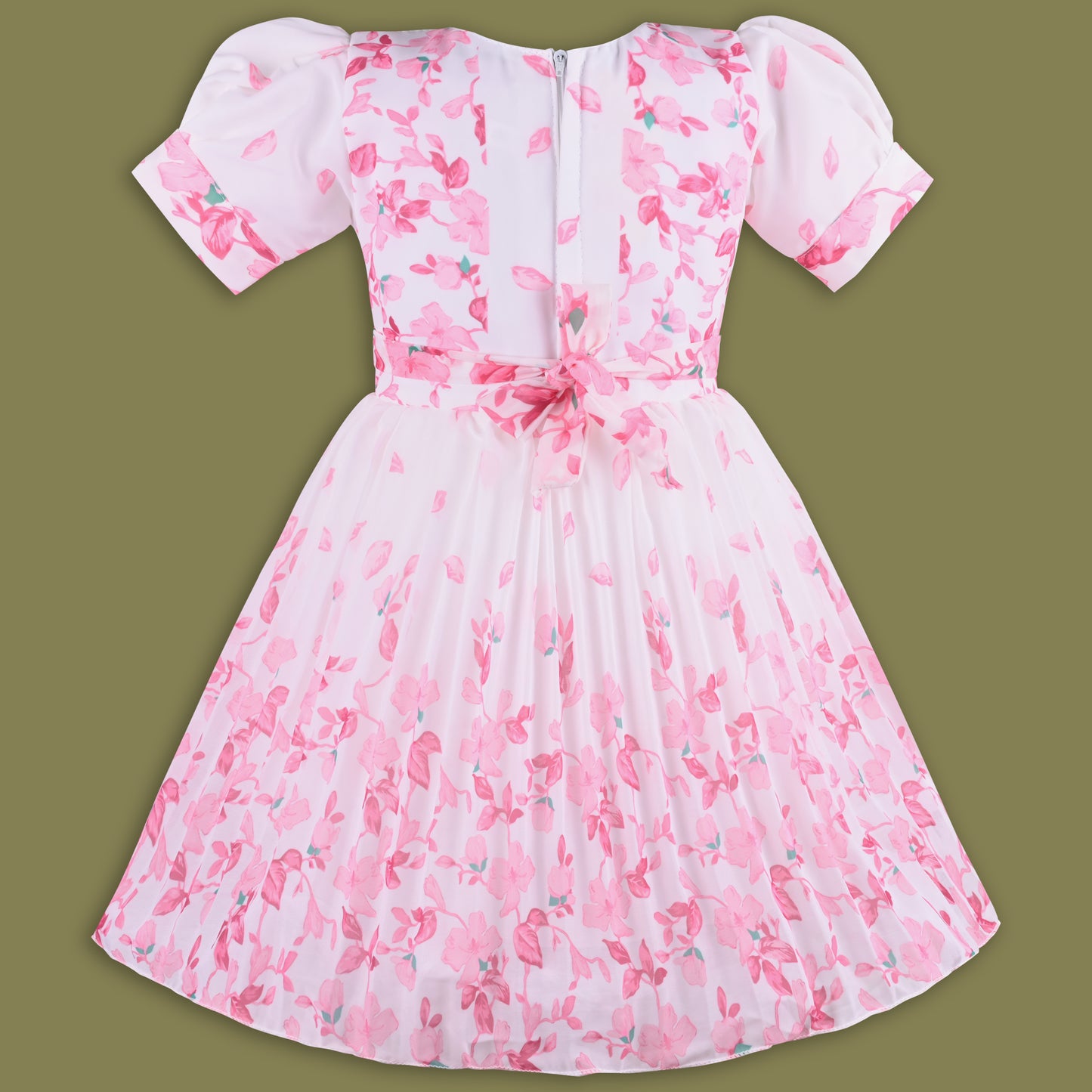 Girls Floral Print Bead Embellished Flared Party Dress fep3512