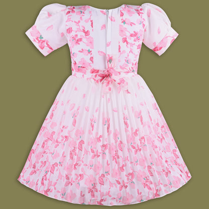 Girls Floral Print Bead Embellished Flared Party Dress fep3512