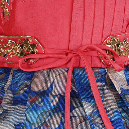 Girls Bead Embellished Floral Zari Ethnic Dress fep3529