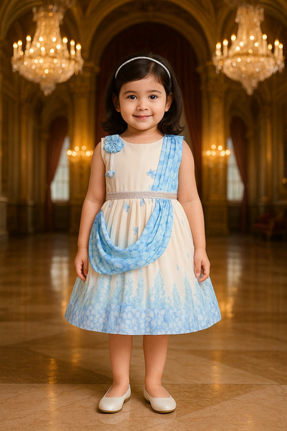 Girls Floral Party Dress with Attached Dupatta Style fep3531