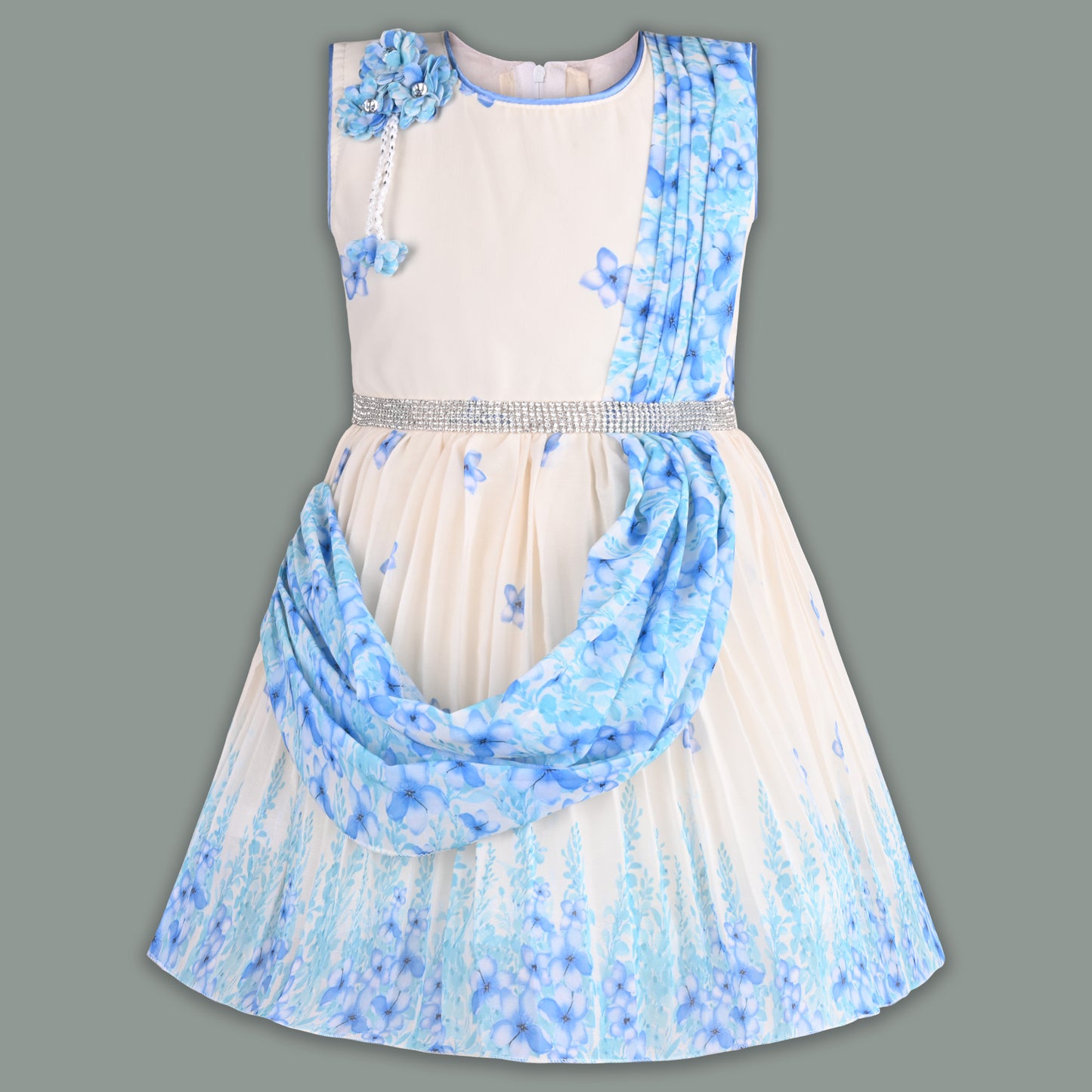 Girls Floral Party Dress with Attached Dupatta Style fep3531