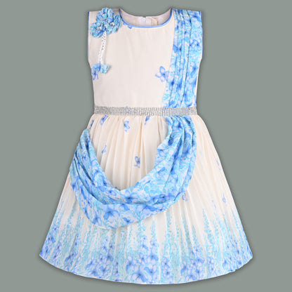 Girls Floral Party Dress with Attached Dupatta Style fep3531