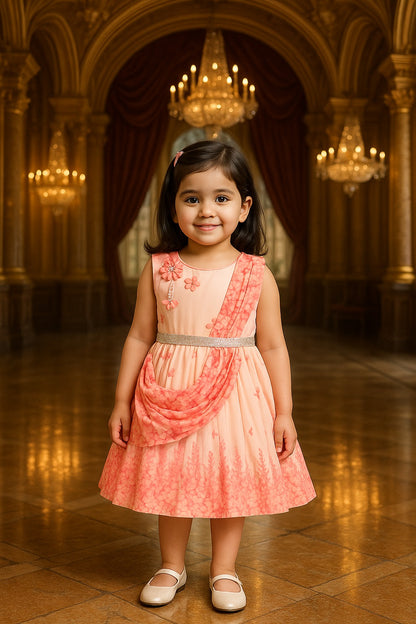 Girls Floral Party Dress with Attached Dupatta Style fep3531