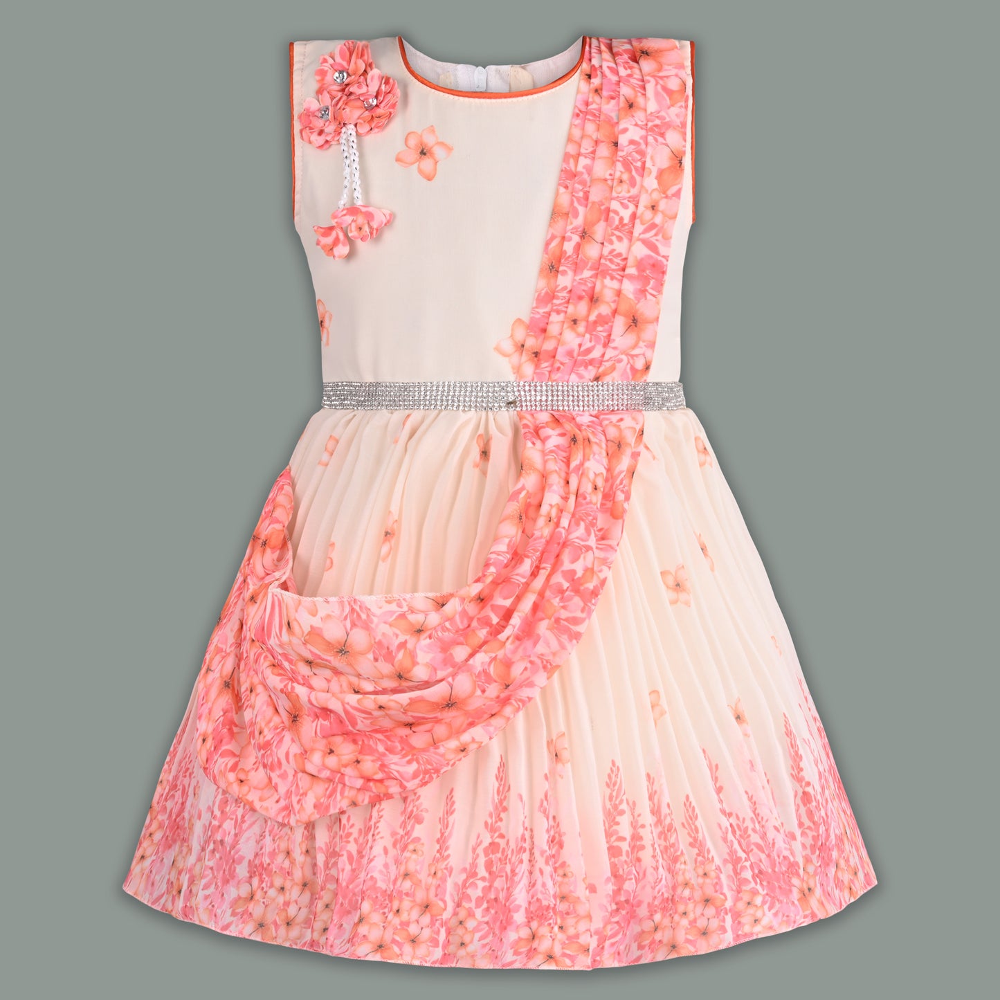 Girls Floral Party Dress with Attached Dupatta Style fep3531