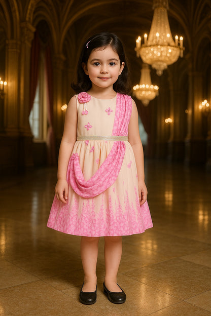 Girls Floral Party Dress with Attached Dupatta Style fep3531