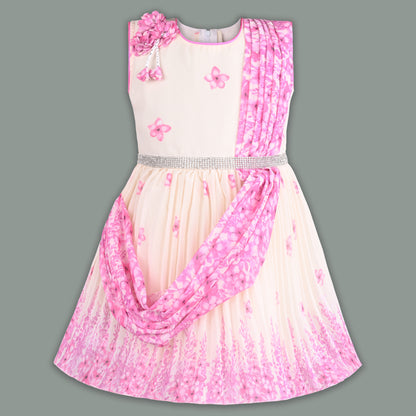 Girls Floral Party Dress with Attached Dupatta Style fep3531