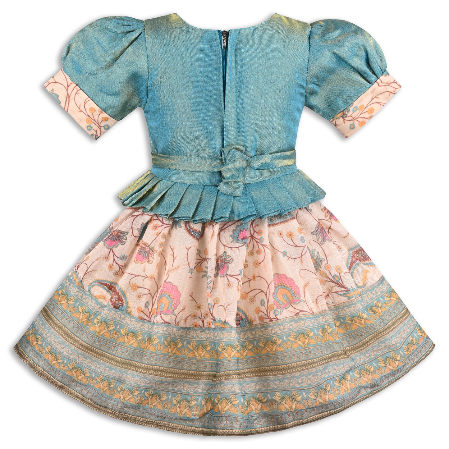 Girls Satin Ethnic Party Dress with Embroidery & Tassel Belt fep3586