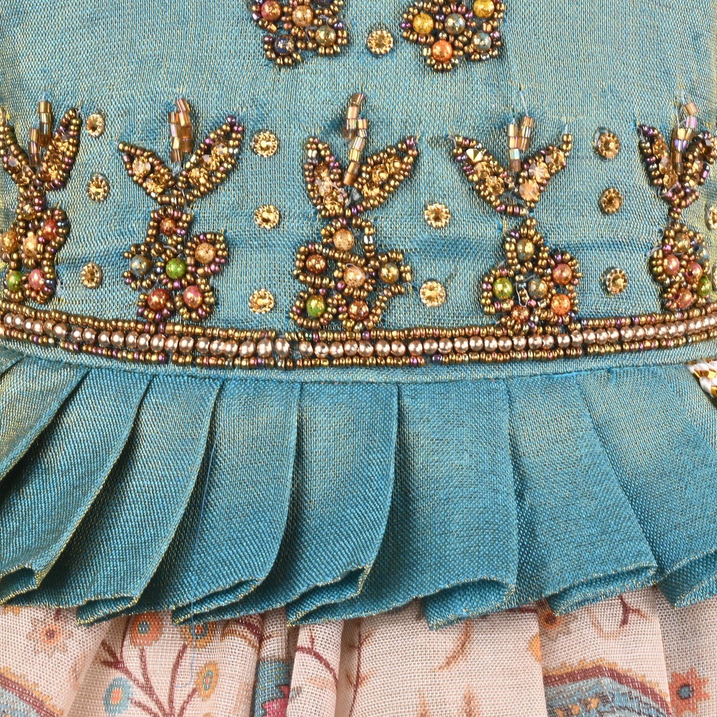 Girls Satin Ethnic Party Dress with Embroidery & Tassel Belt fep3586