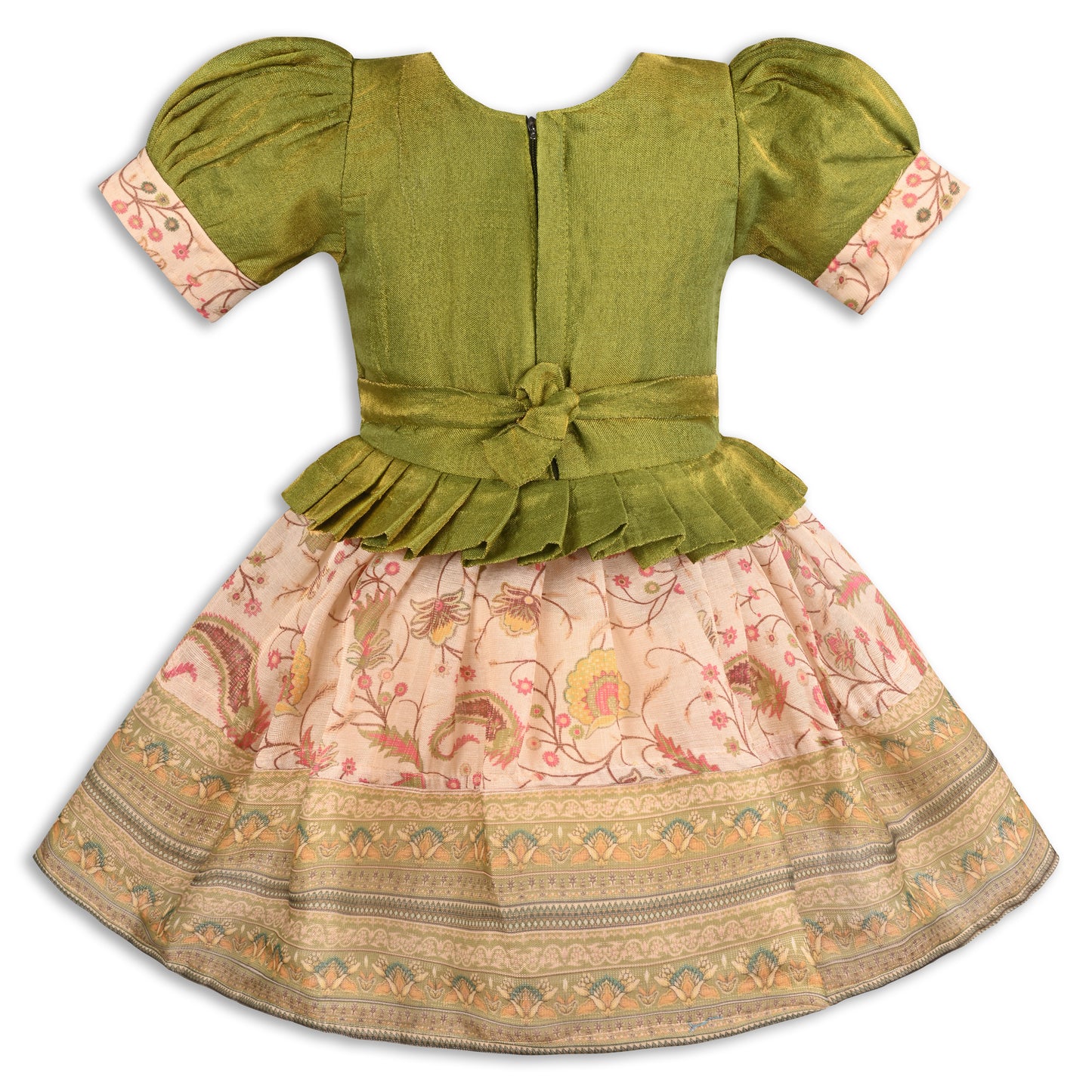 Girls Satin Ethnic Party Dress with Embroidery & Tassel Belt fep3586