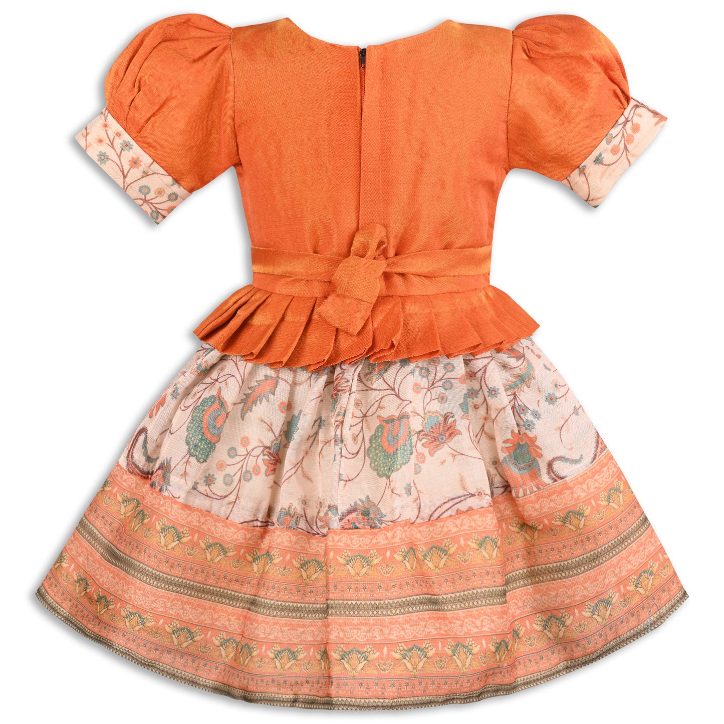 Girls Satin Ethnic Party Dress with Embroidery & Tassel Belt fep3586