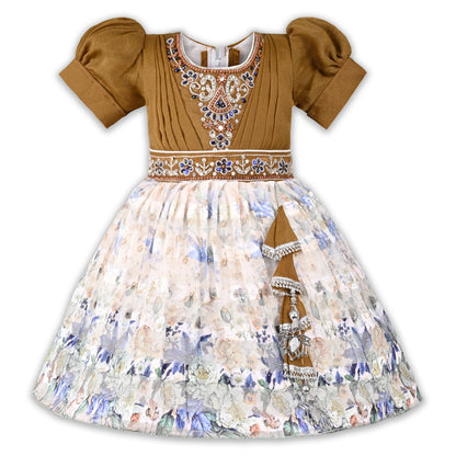 Girls Ethnic Party Wear Dress with Embroidered Bodice & Floral Chiffon Skirt