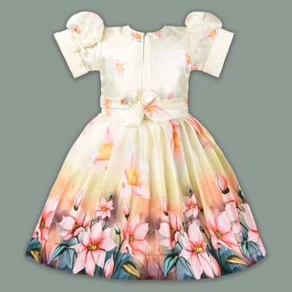 Elegant Kids Floral Party Dress – Satin Fabric | Puff Sleeves | Premium Occasion Wear fep3601
