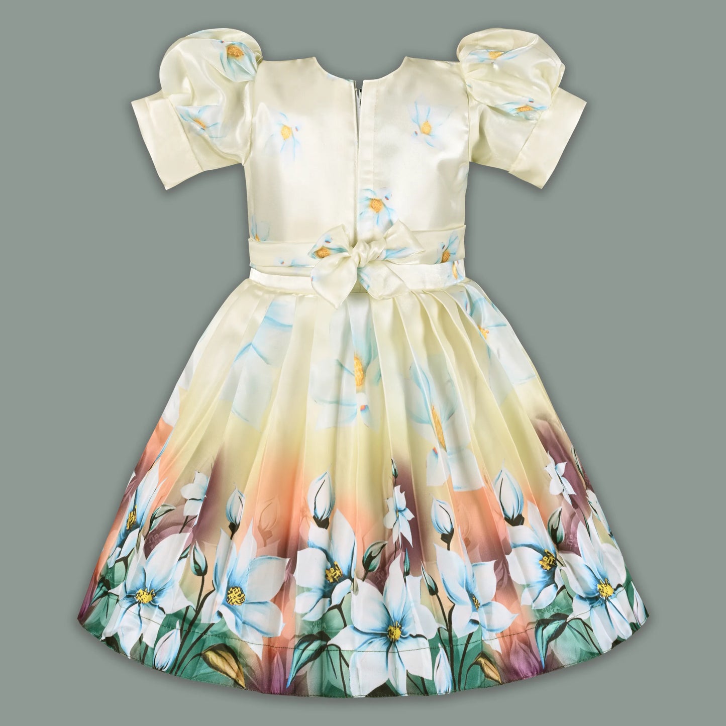 Elegant Kids Floral Party Dress – Satin Fabric | Puff Sleeves | Premium Occasion Wear fep3601