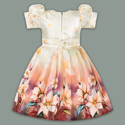 Elegant Kids Floral Party Dress – Satin Fabric | Puff Sleeves | Premium Occasion Wear fep3601