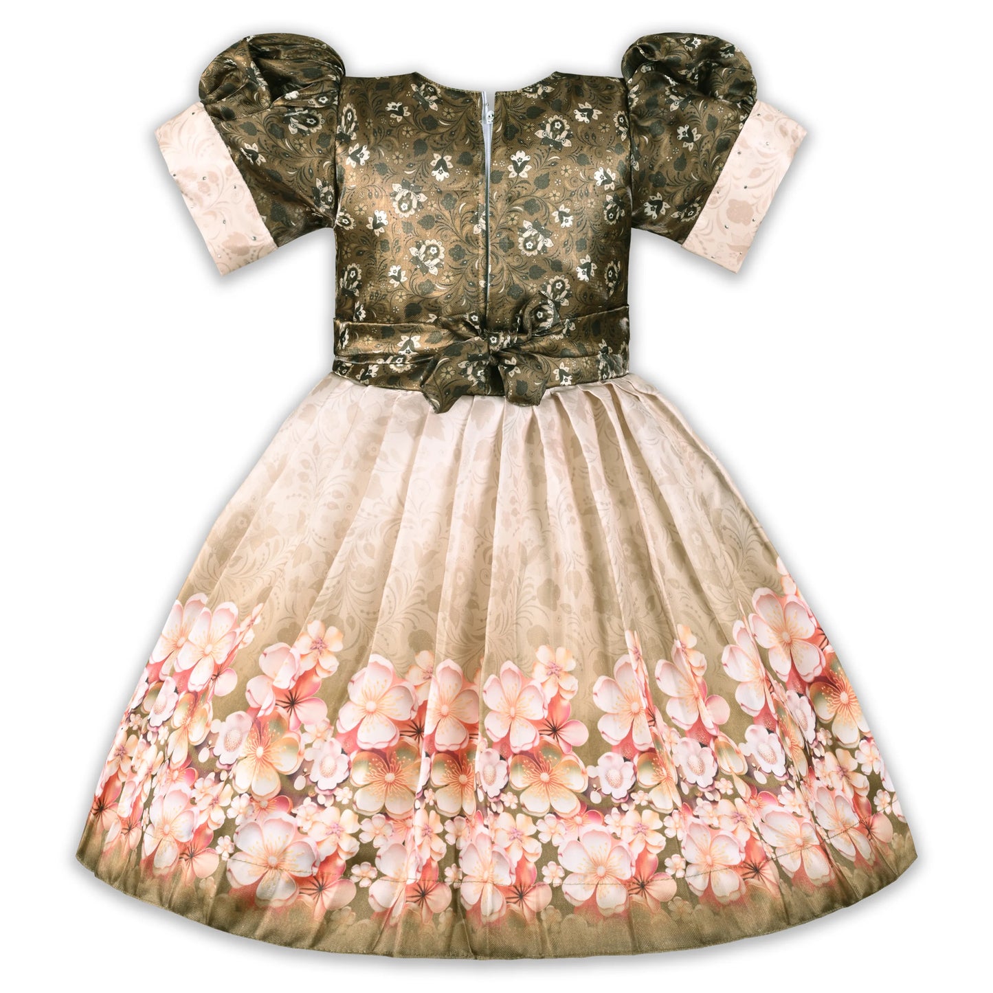 Elegant Kids Floral Party Dress – Satin Fabric | Puff Sleeves | Designer Occasion Wear fep3604