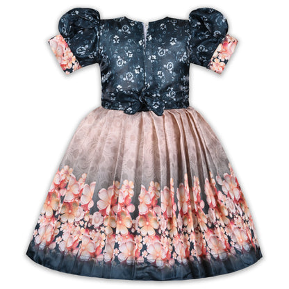 Elegant Kids Floral Party Dress – Satin Fabric | Puff Sleeves | Designer Occasion Wear fep3604