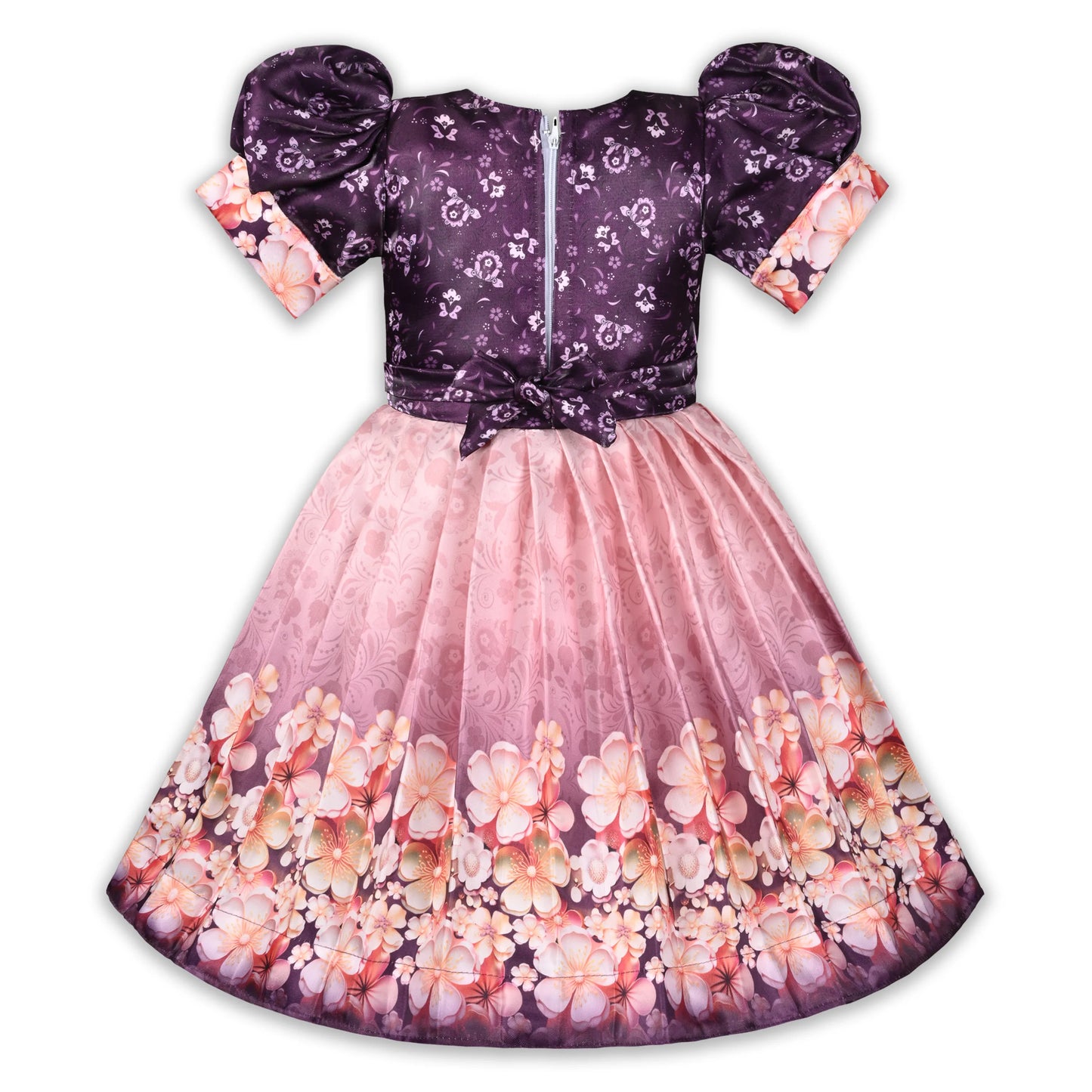 Elegant Kids Floral Party Dress – Satin Fabric | Puff Sleeves | Designer Occasion Wear fep3604