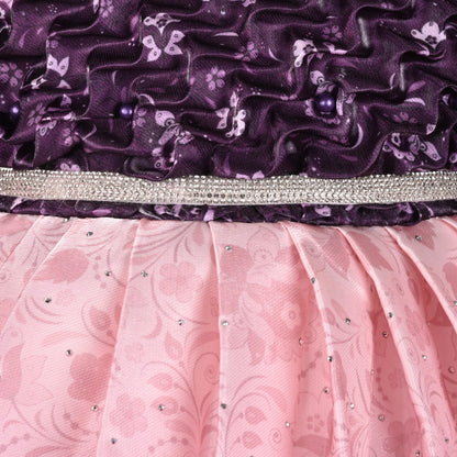 Elegant Kids Floral Party Dress – Satin Fabric | Puff Sleeves | Designer Occasion Wear fep3604