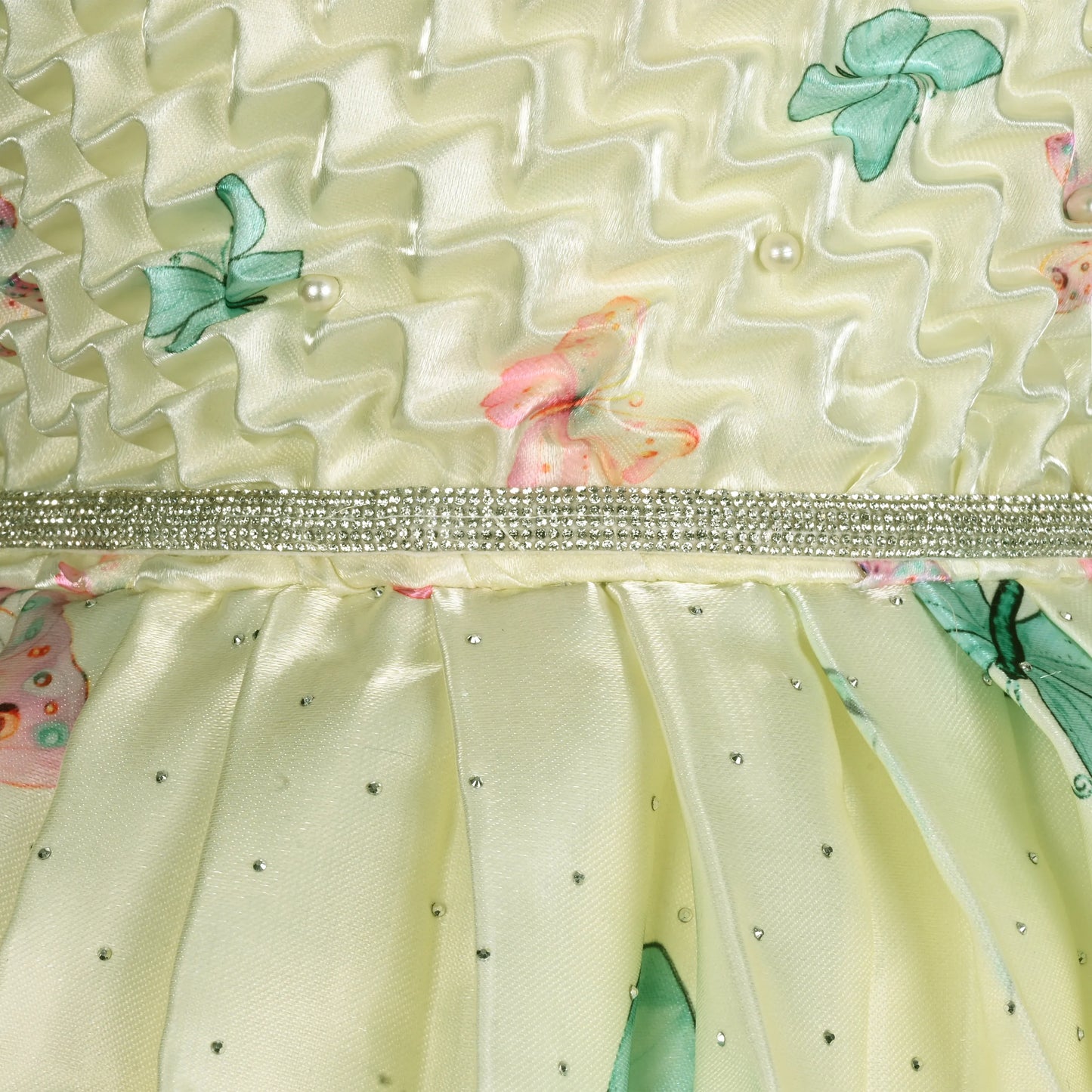 Elegant Kids Butterfly Party Dress – Satin Fabric | Puff Sleeves | Floral Applique Occasion Wear fep3606