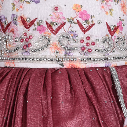 Elegant Kids Floral Party Dress – Art Silk Fabric | Embroidered Bodice | Puff Sleeves Occasion Wear Fep3507