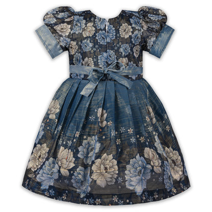 Girls Satin Floral Party Dress with Embroidery & Tassel Detail | Premium Kids Festive Wear