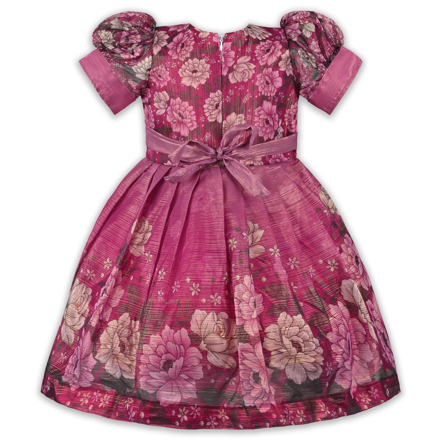 Girls Satin Floral Party Dress with Embroidery & Tassel Detail | Premium Kids Festive Wear