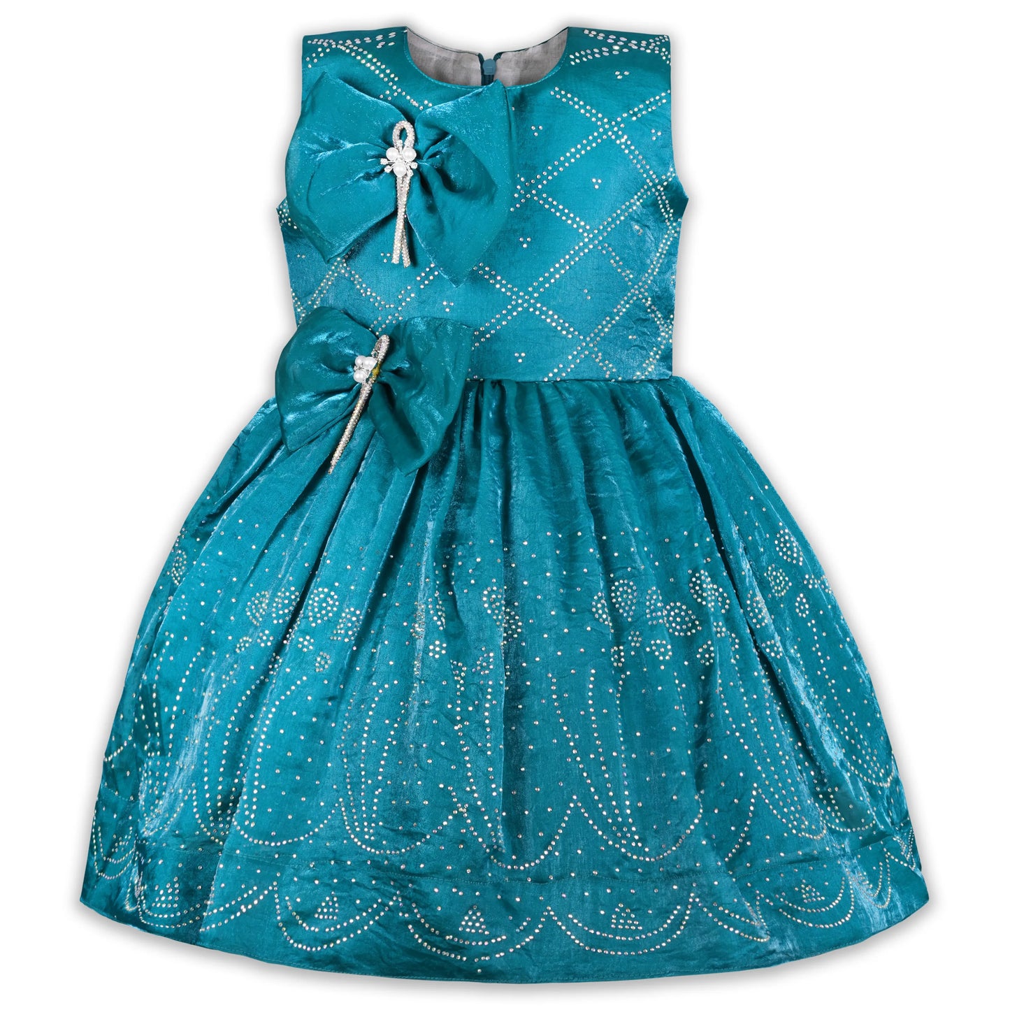 Girls Satin Party Dress with Bow Detail & Embellished Design | Premium Kids Festive Wear