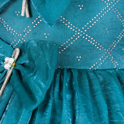 Girls Satin Party Dress with Bow Detail & Embellished Design | Premium Kids Festive Wear