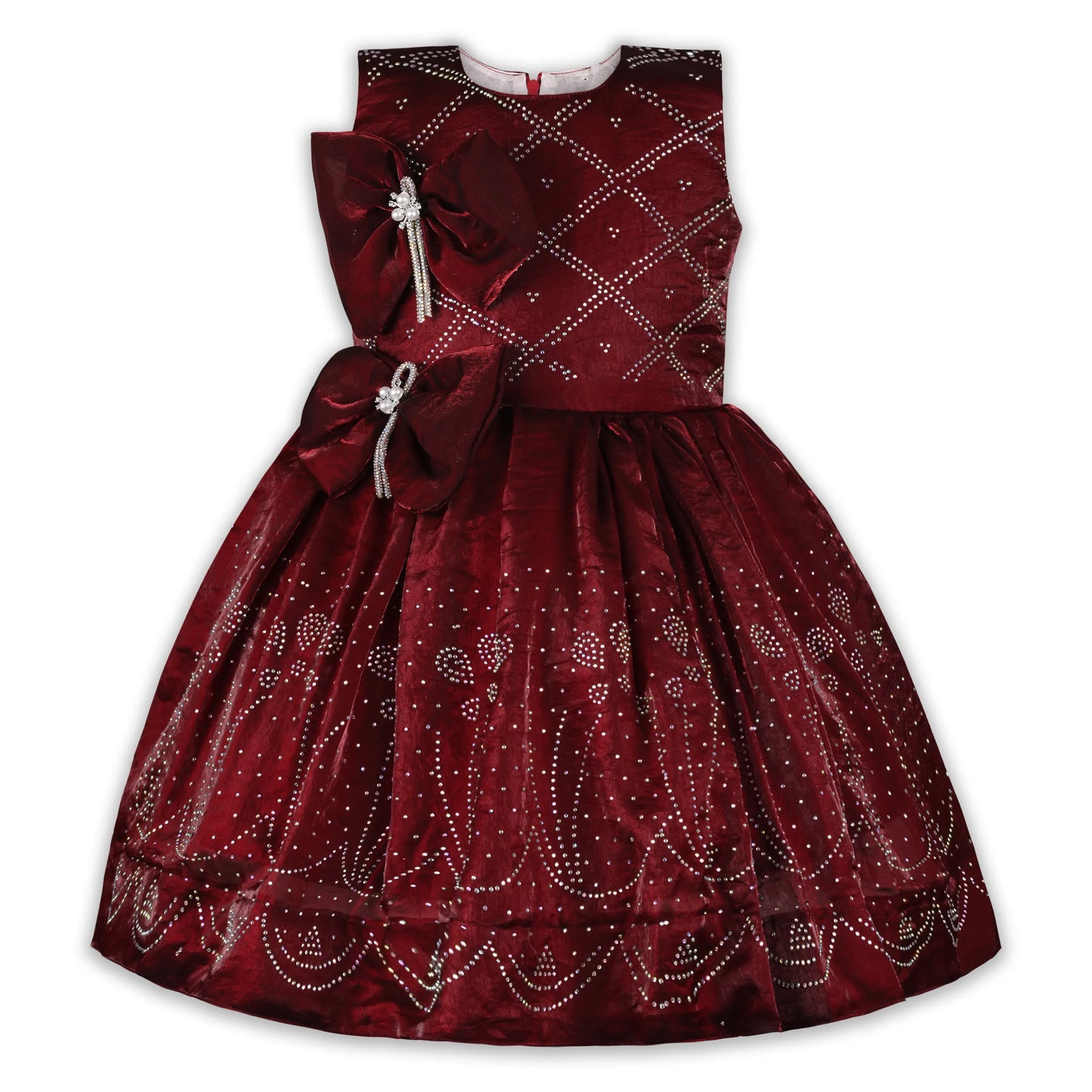 Girls Satin Party Dress with Bow Detail & Embellished Design | Premium Kids Festive Wear