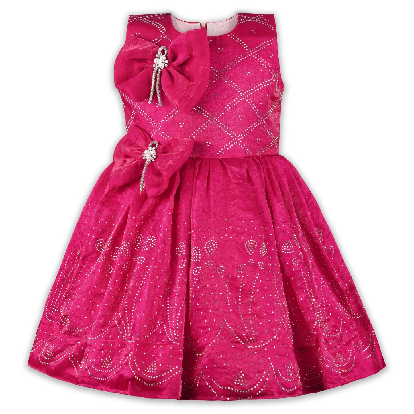 Girls Satin Party Dress with Bow Detail & Embellished Design | Premium Kids Festive Wear