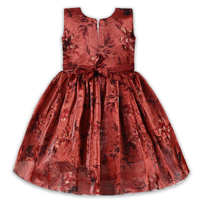 Girls Satin Floral Party Dress with 3D Flower Detail | Premium Kids Festive Wear
