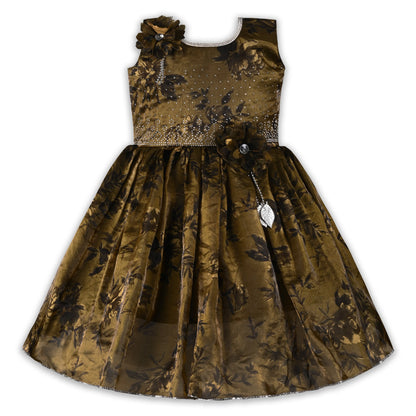 Girls Satin Floral Party Dress with 3D Flower Detail | Premium Kids Festive Wear