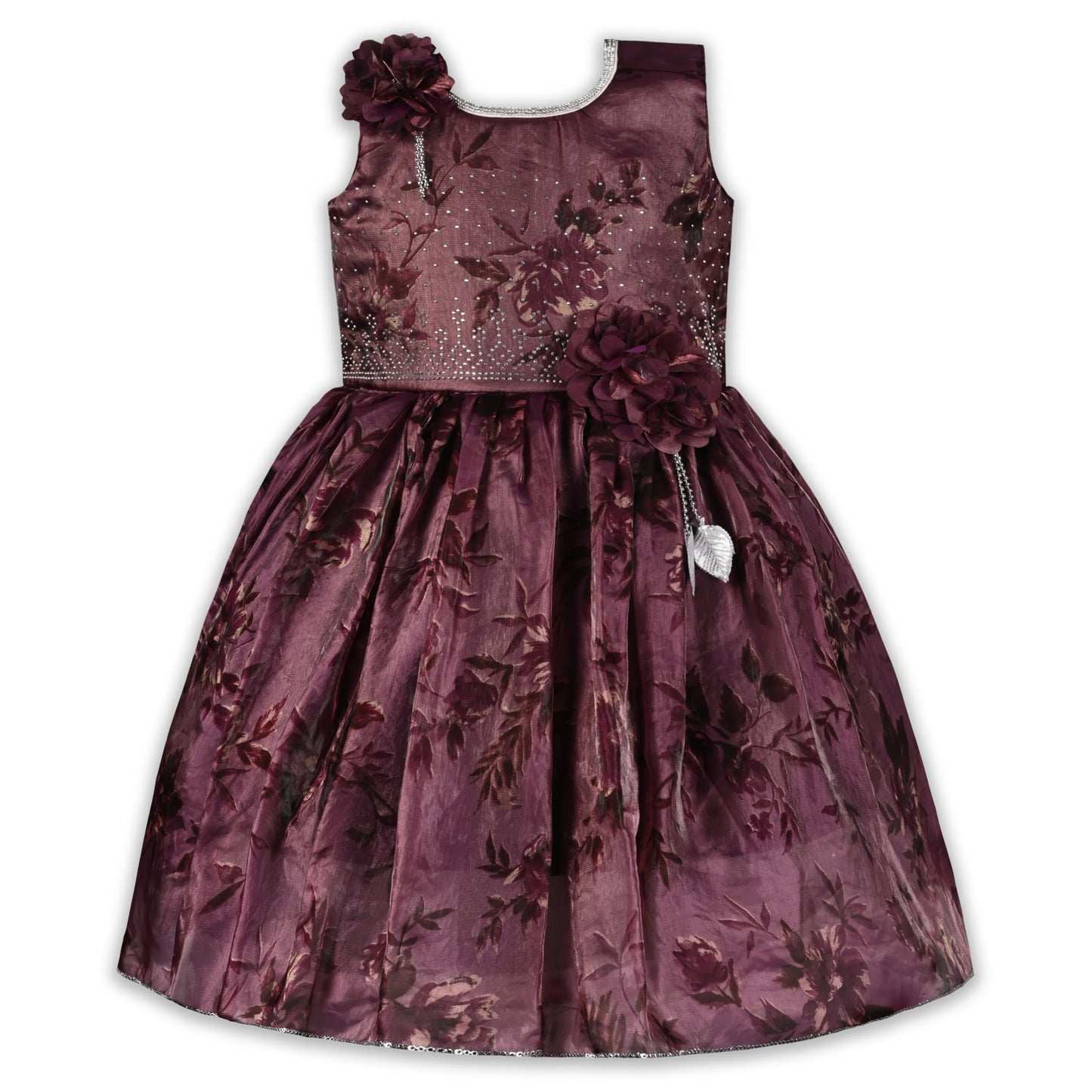 Girls Satin Floral Party Dress with 3D Flower Detail | Premium Kids Festive Wear
